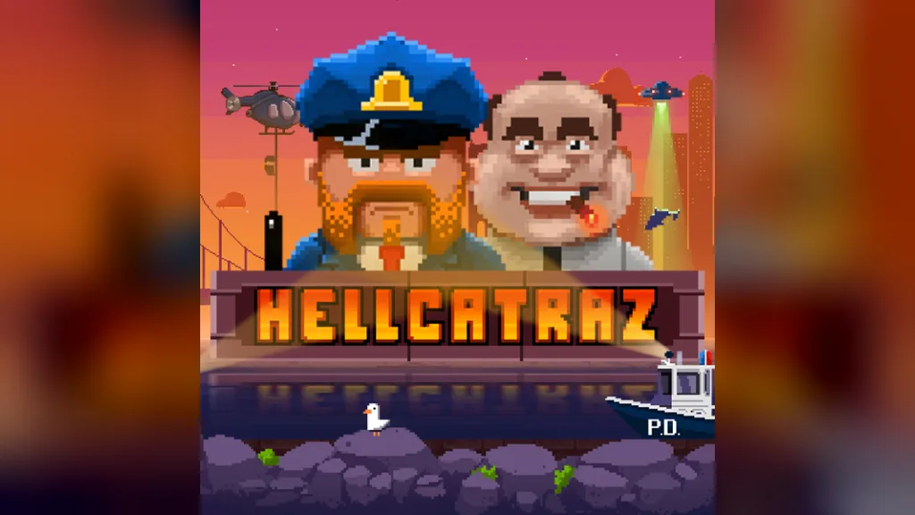 Hellcatraz official game artwork by Relax Gaming with the guard, inmate and logo