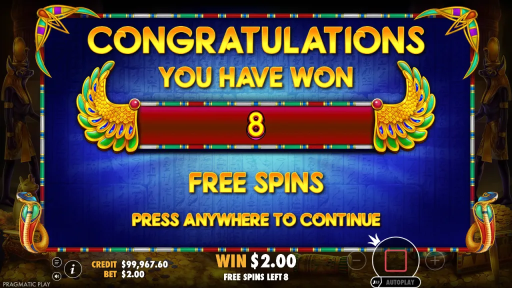 John Hunter and the Tomb of the Scarab Queen 8 free spins awarded