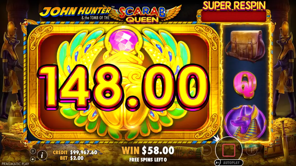 John Hunter Scarab Queen super respin giant money symbol worth the bonus pot