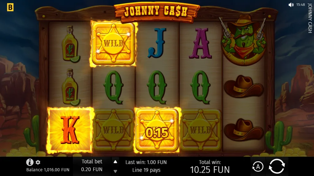 Johnny Cash last free spin with sticky wild line wins and 10.25 total win