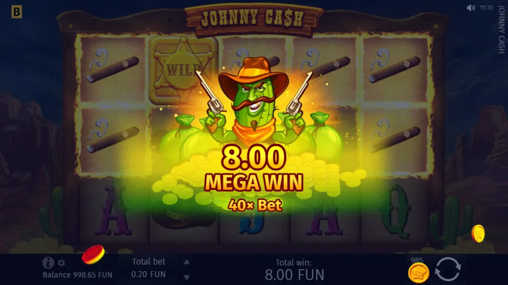 Johnny Cash base game win of 40x the bet with a wild