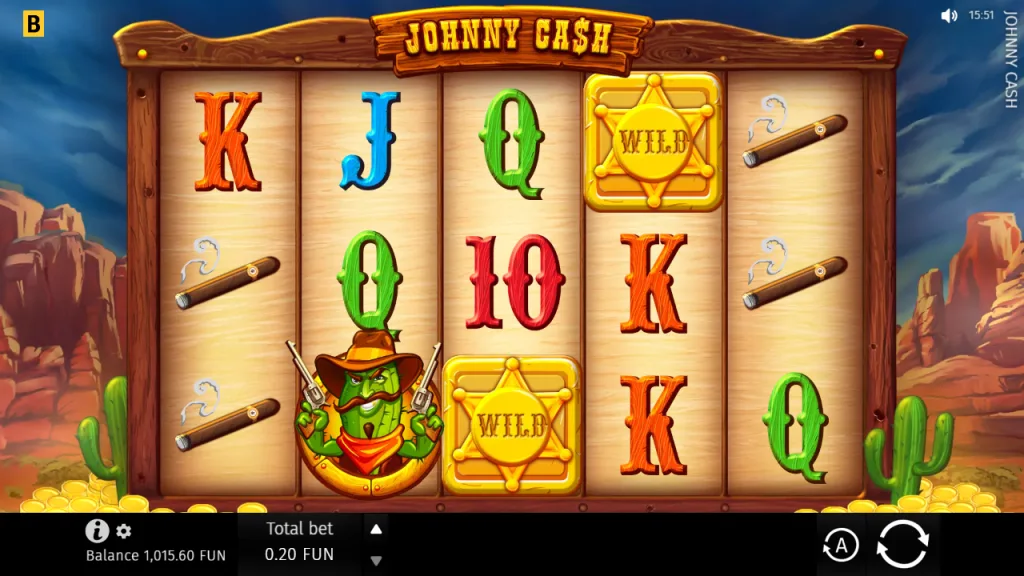 Johnny Cash 5x3 reels with 20 paylines in the Wild West