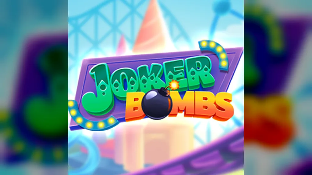 Joker Bombs official promo tile by Hacksaw Gaming: the Joker Bombs logo with a bomb over a fairground backdrop