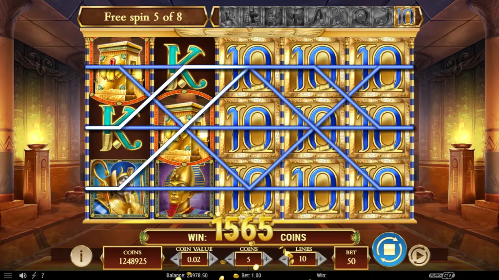 Legacy of Dead expanding 10 symbols paying on all lines in free spins