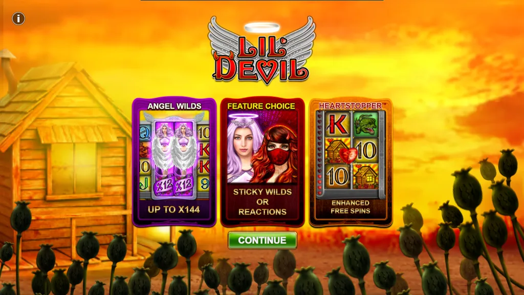 Lil Devil features screen with Angel Wilds up to x144, Feature Choice and Heartstopper