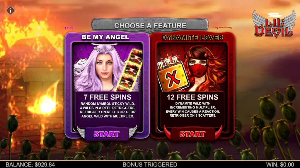 Lil Devil choice between Be My Angel and Dynamite Lover free spins