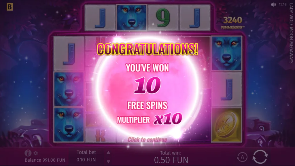 Lucky Lady Moon Megaways 10 free spins with x10 multiplier awarded
