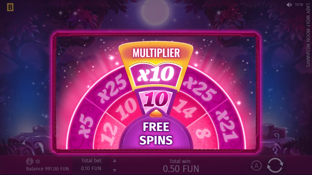 Lucky Lady Moon Megaways Wheel of Fortune setting free spins and multiplier