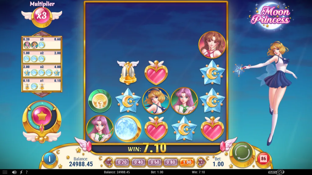 Moon Princess cascade win with x3 drop multiplier