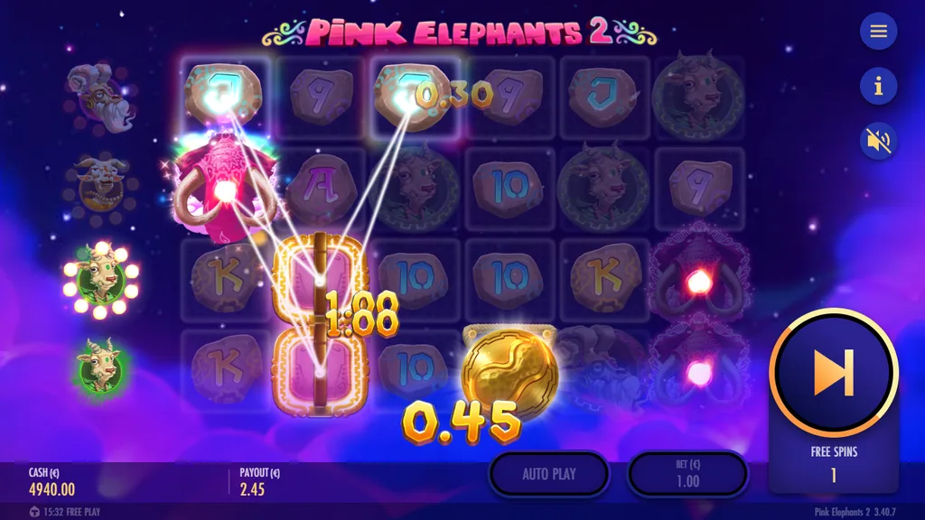 Pink Elephants 2 free spins win with wild symbols