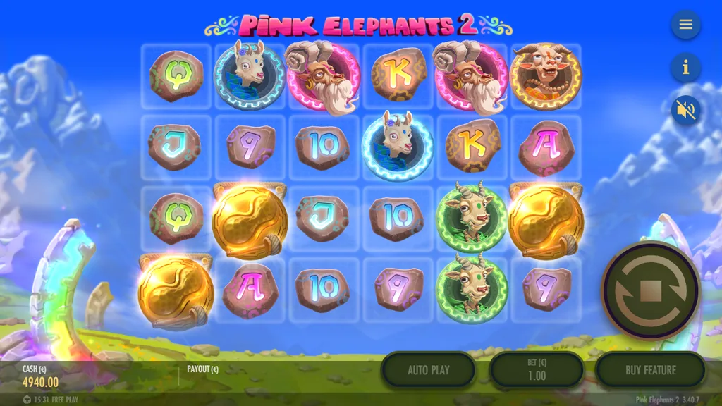 Three golden scatter symbols triggering the Pink Elephants 2 bonus game