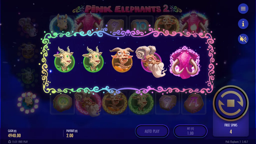 Pink Elephants 2 bonus game symbol meter upgrading the green goat