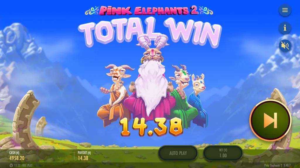 Pink Elephants 2 bonus game total win screen