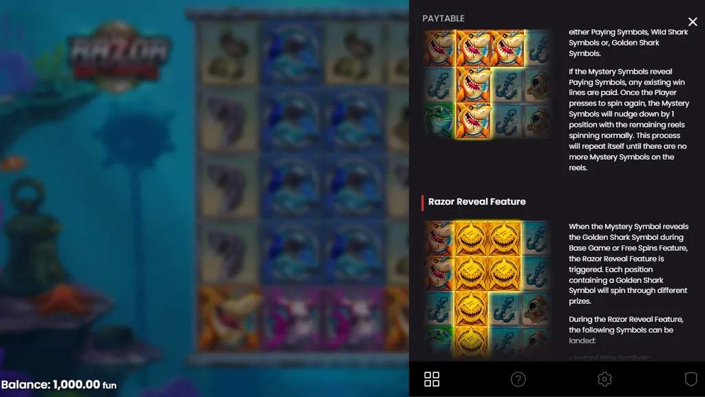 Razor Returns Razor Reveal feature with Instant Prize and Multiplier symbols