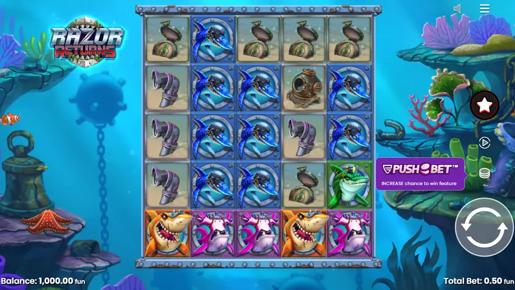 Razor Returns base game 5x5 reels with Push Bet option