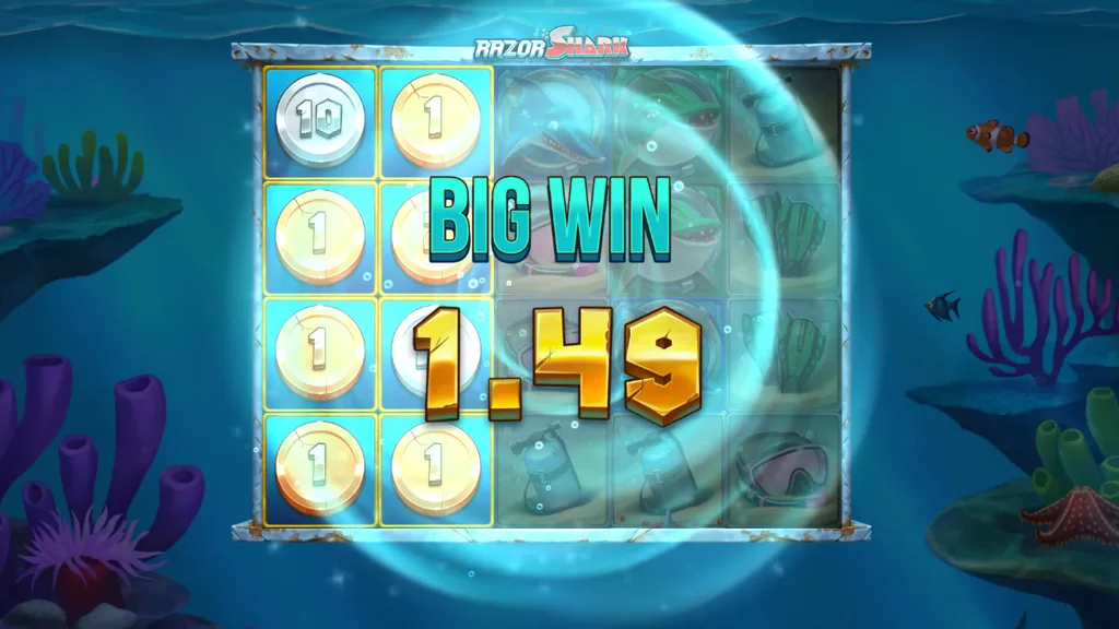 Razor Shark Razor Reveal big win with multiplier coins