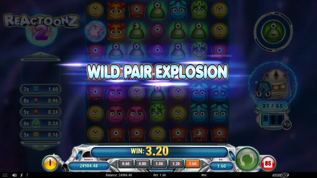 Reactoonz 2 Wild Pair Explosion feature