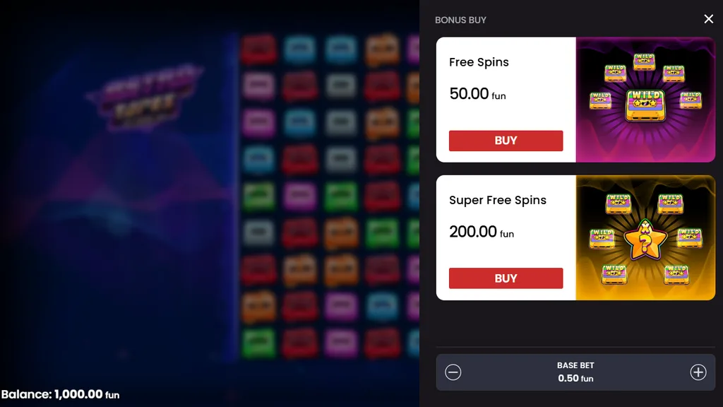 Retro Tapes bonus buy with Free Spins and Super Free Spins options