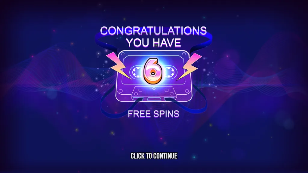 Retro Tapes Top Charts feature with 6 free spins awarded