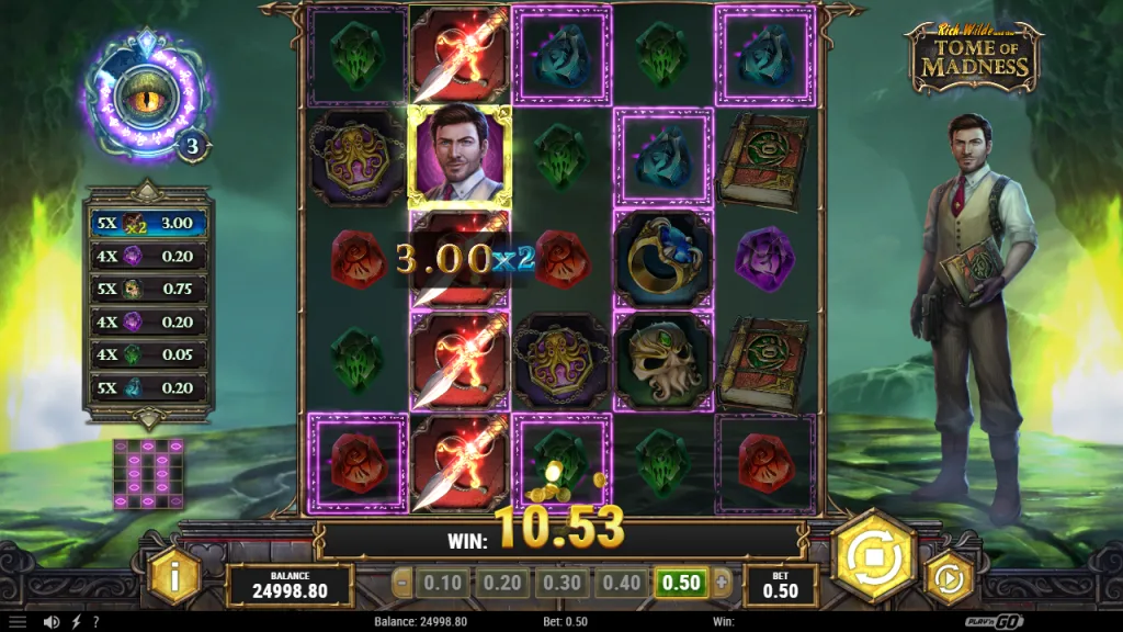 Tome of Madness Rich Wilde wild doubling a cluster win