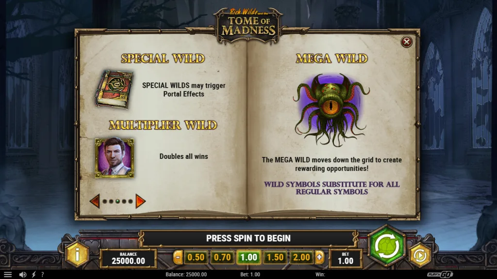 Tome of Madness Special Wild, Rich Wilde multiplier wild and Mega Wild