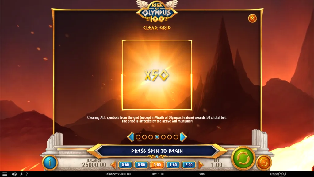 Rise of Olympus 100 Clear Grid prize of 50x the bet