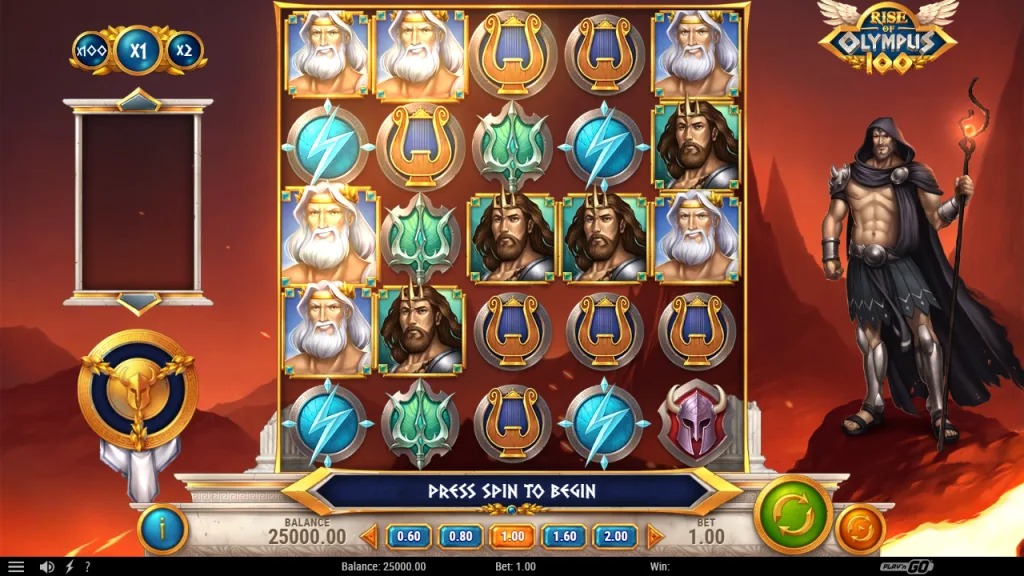 Rise of Olympus 100 5x5 grid base game with win multiplier
