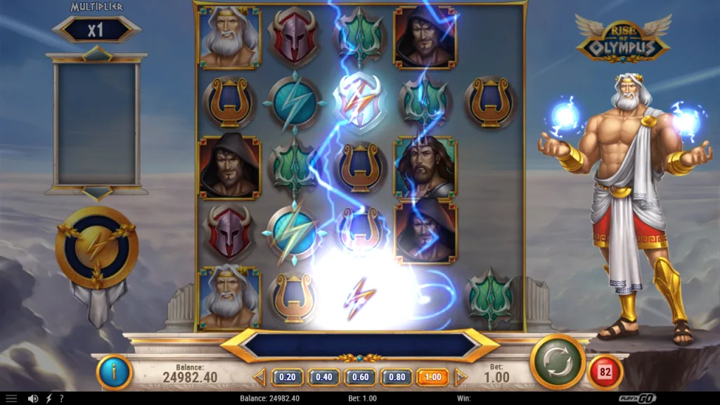 Rise of Olympus Zeus Hand of God destroying symbols with lightning