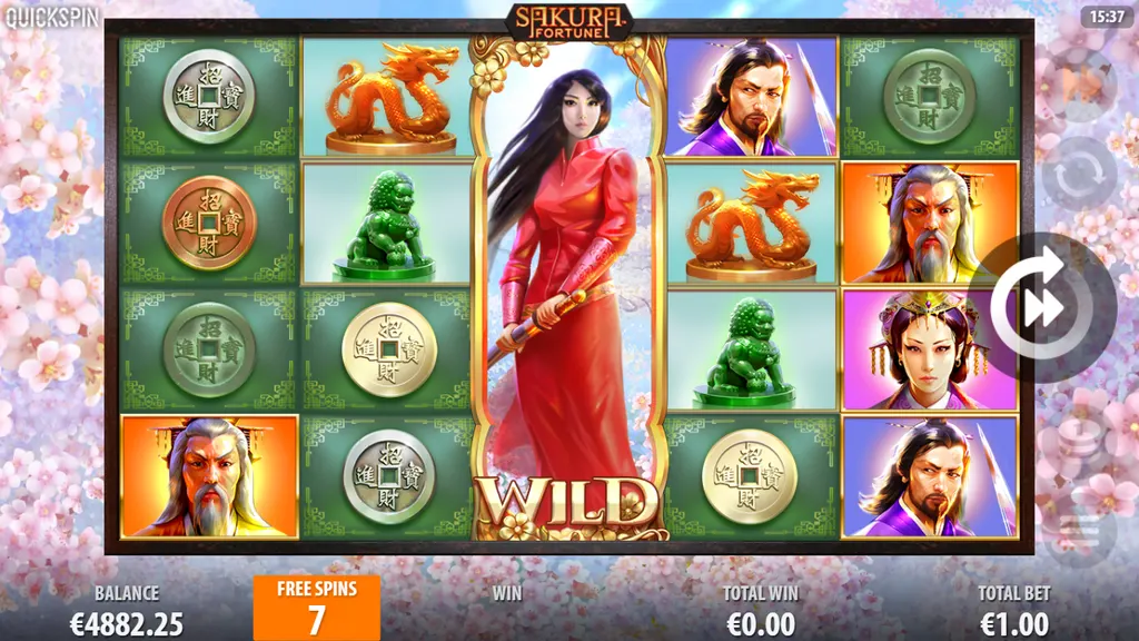 Sakura Fortune free spins with an expanded Princess Wild on reel 3