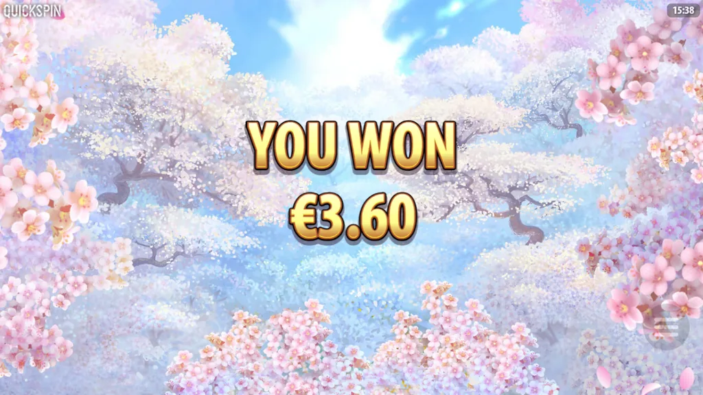 Sakura Fortune free spins total win screen