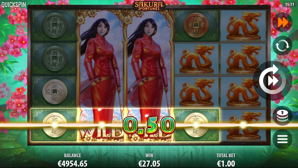 Sakura Fortune Respin feature with two stacked Princess Wilds
