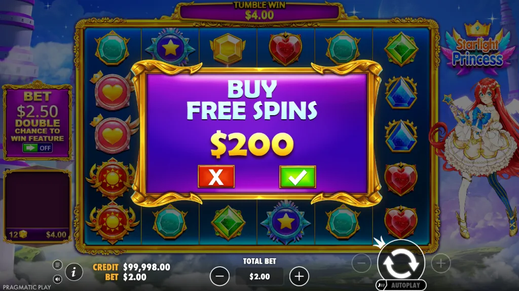 Starlight Princess buy free spins for 100x the bet