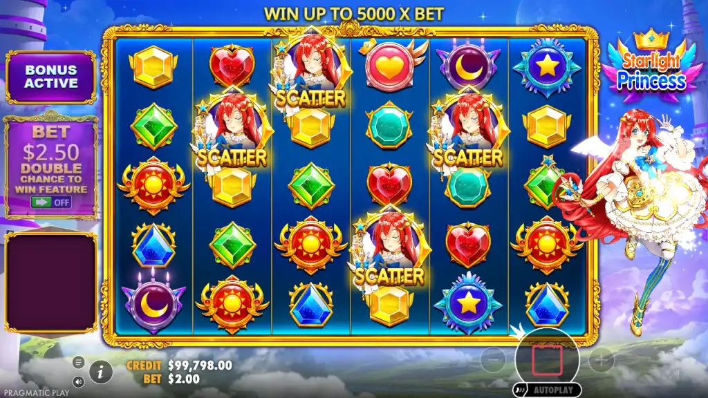 Starlight Princess four princess scatters triggering free spins