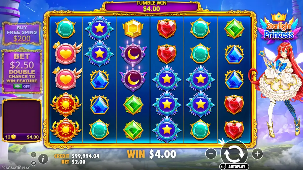 Starlight Princess 6x5 grid with a tumble win