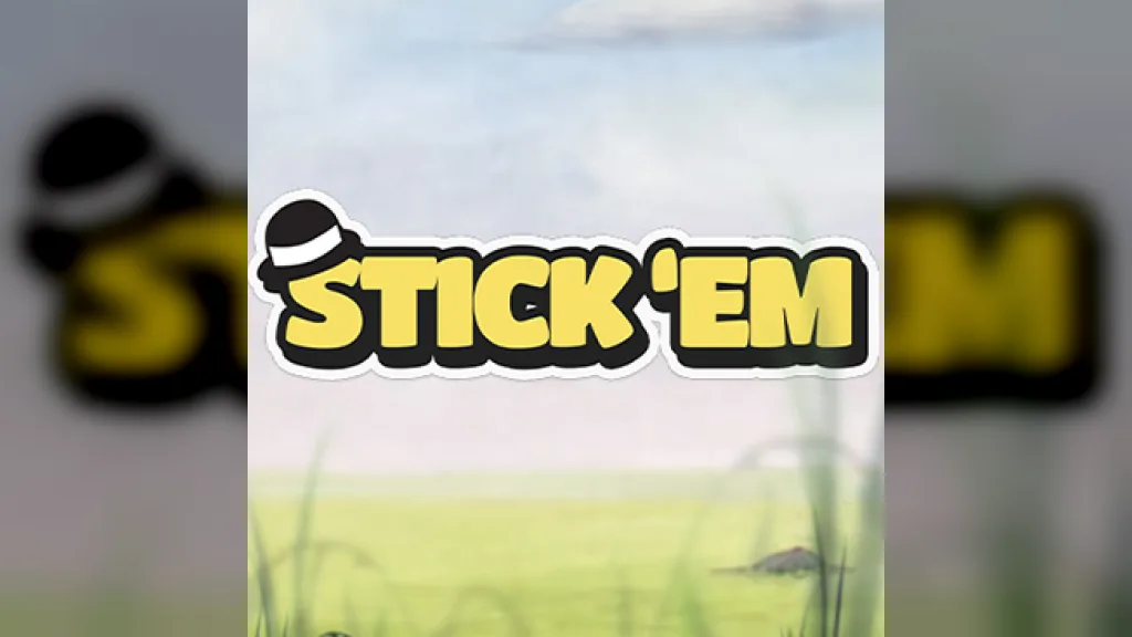 Stick 'Em official promo tile by Hacksaw Gaming: the Stick 'Em logo over a grassy field
