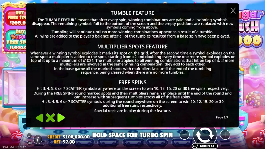 Sugar Rush 1000 multiplier spots and free spins rules