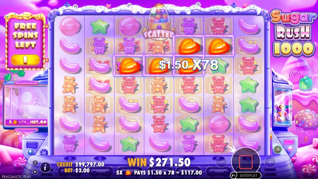 Sugar Rush 1000 jelly bean block paid with a x78 spot multiplier
