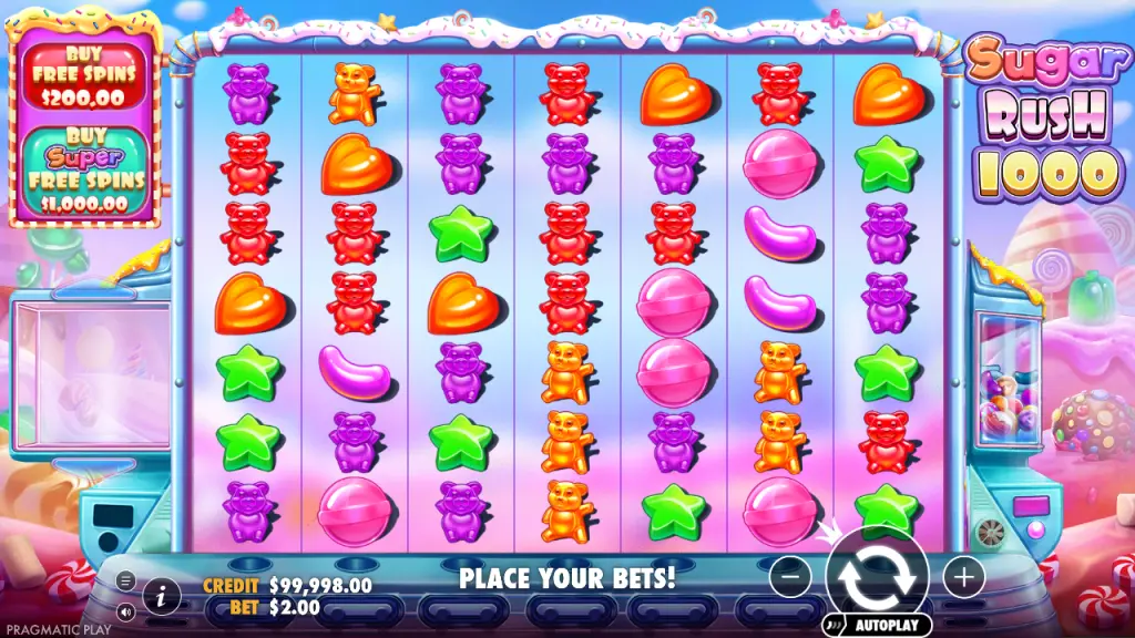 Sugar Rush 1000 7x7 cluster pays grid