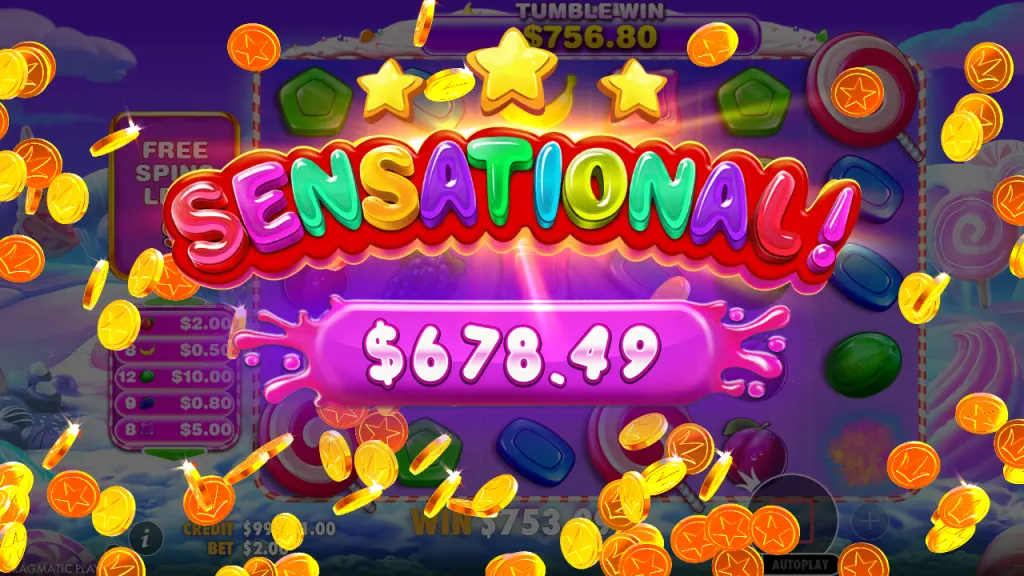 Sweet Bonanza 1000 sensational win screen in free spins