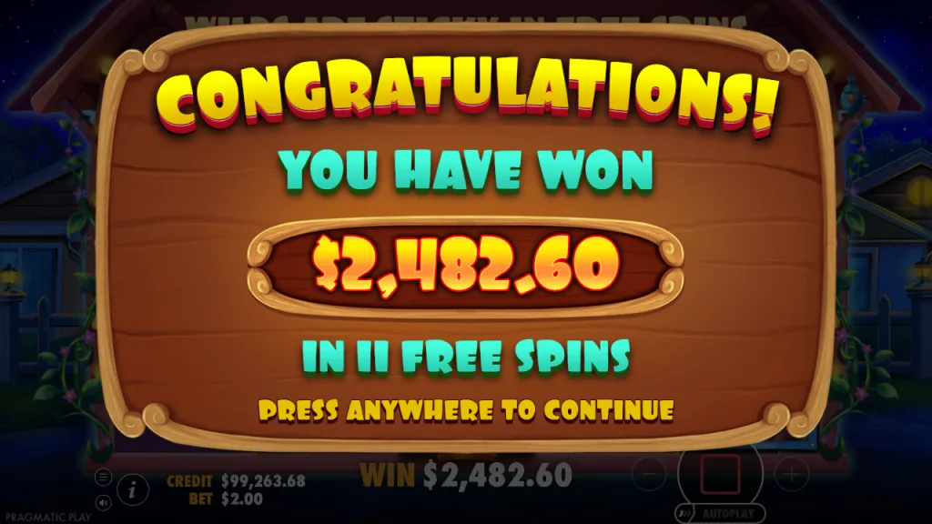 The Dog House free spins total win screen