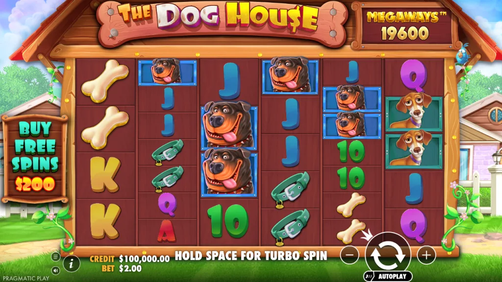 The Dog House Megaways base game with up to 117,649 ways