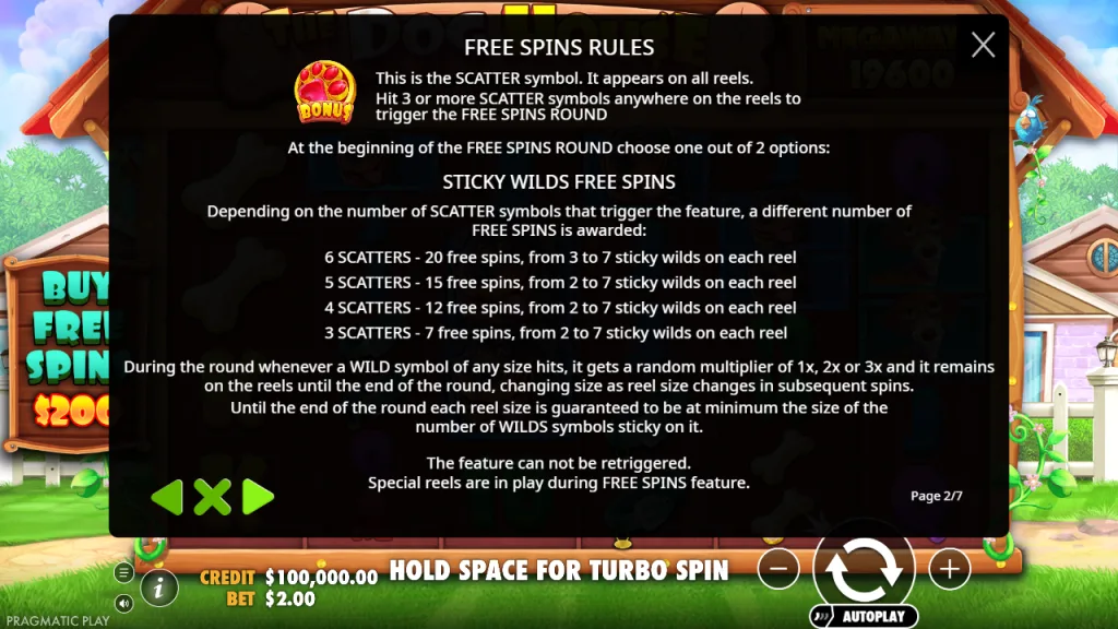 The Dog House Megaways sticky wilds free spins rules