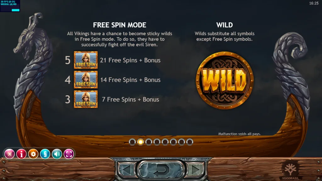 Vikings Go Berzerk 7, 14 or 21 free spins for 3 to 5 Siren symbols