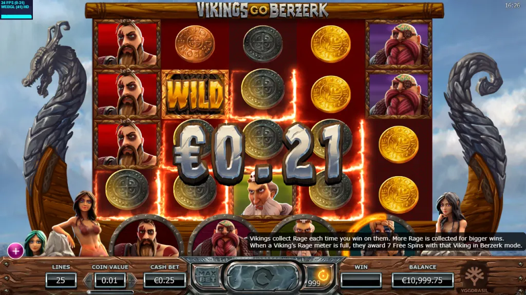 Vikings Go Berzerk 5x4 reels with a wild line win and rage meters