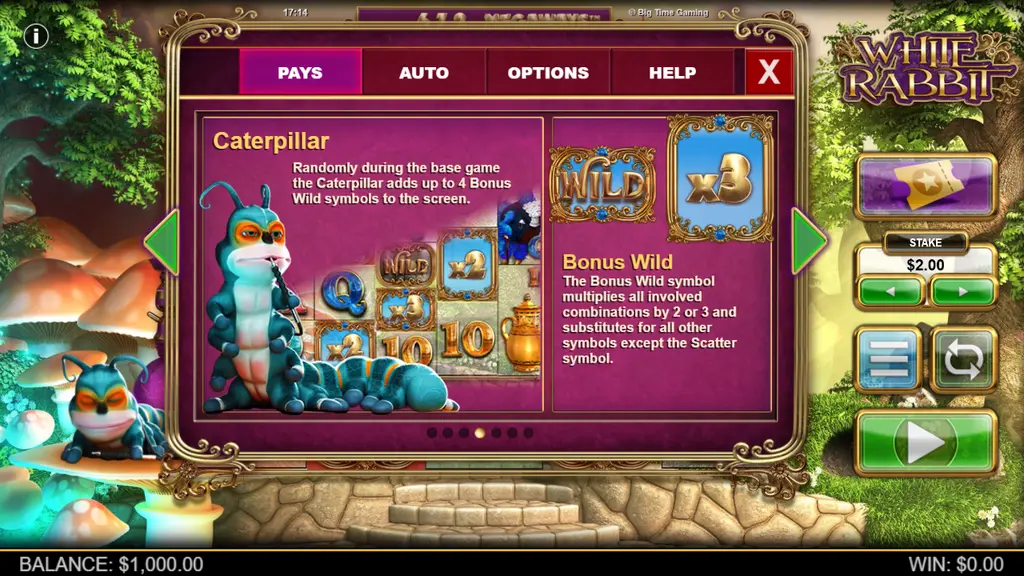 White Rabbit Megaways Caterpillar bonus wild rules with x2 and x3 multipliers