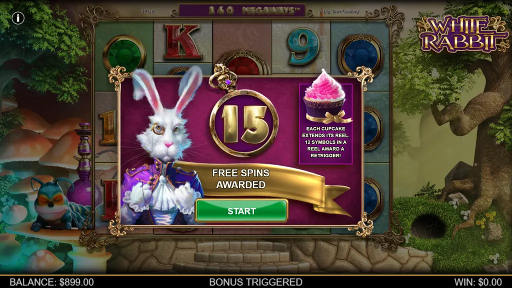 White Rabbit Megaways 15 free spins awarded screen