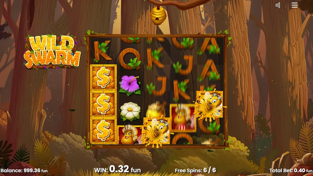 Wild Swarm free spins with sticky wilds held on the reels