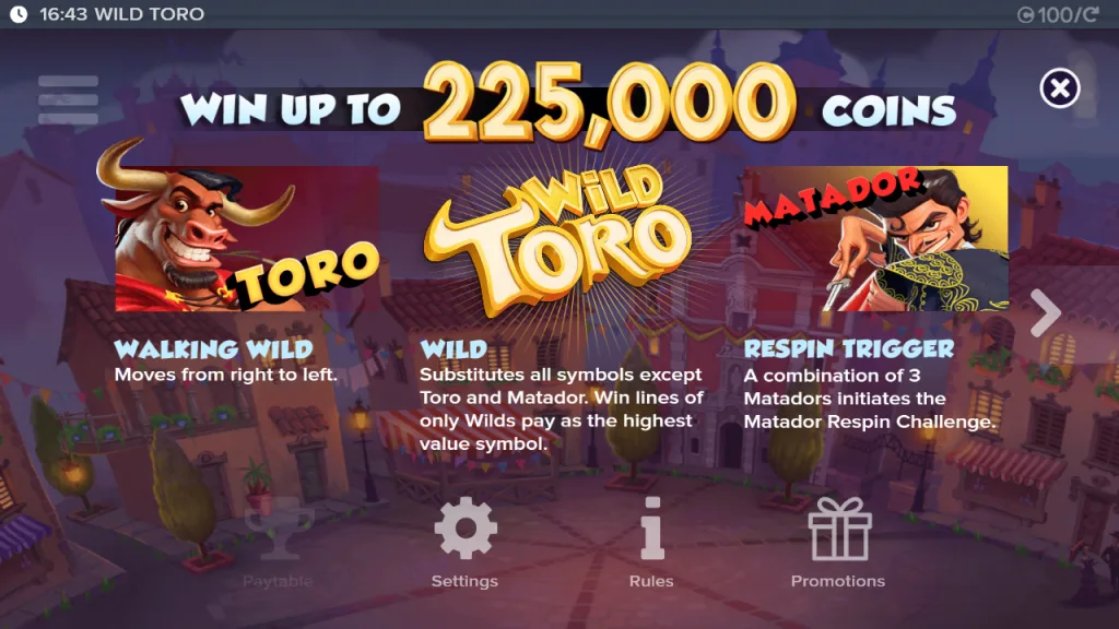 Wild Toro walking wild, wild and Matador respin trigger rules