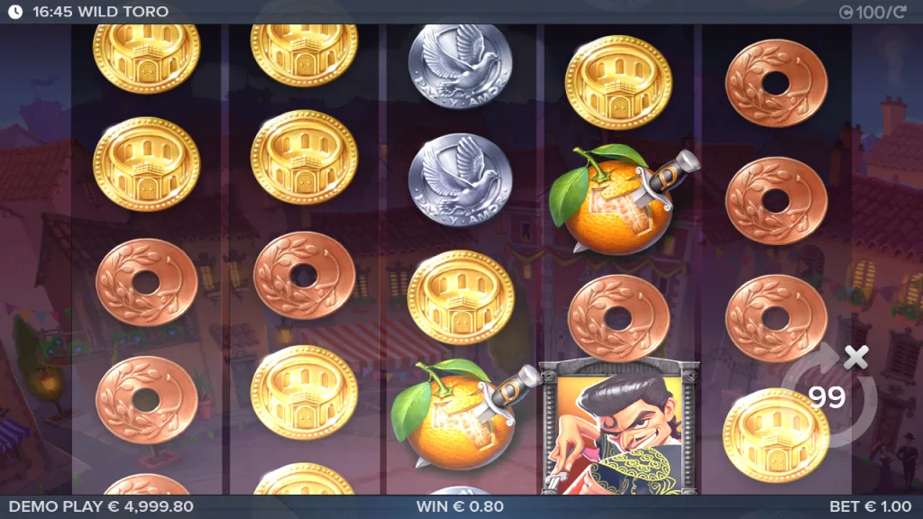 Wild Toro 5x4 reels with a matador and coin symbols