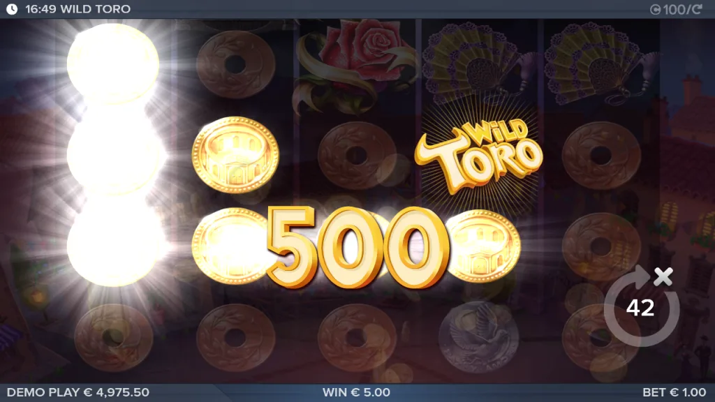 Wild Toro win of 500 coins with a Wild Toro symbol